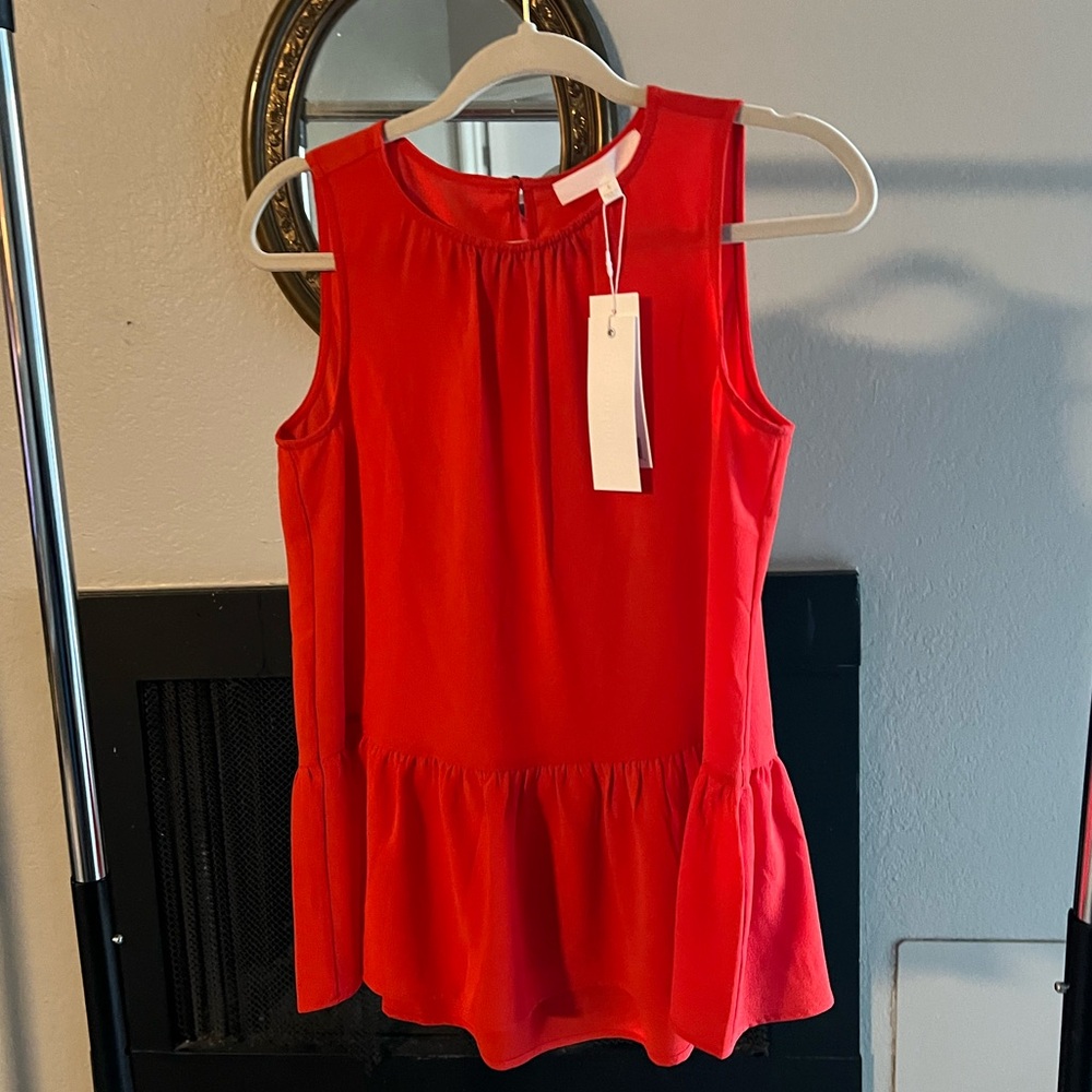 Nordstrom Firey Red Adyson Parker Peplum dress up/down Top! Great Qualit…